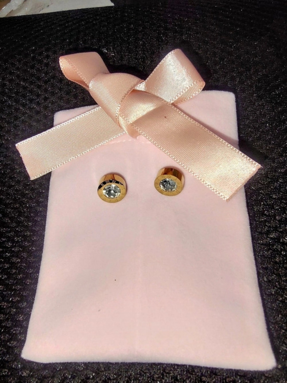 Michael Kors Crystal Logo Stud Earrings in Gold & Pink Like New